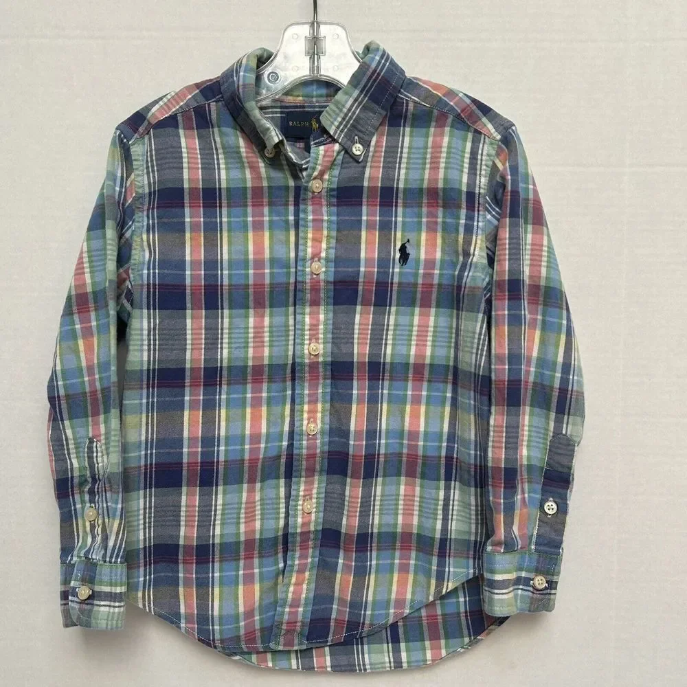 Ralph Lauren‎ Boys Multicolored Plaid Long Sleeved Cotton Shirt Size 4
